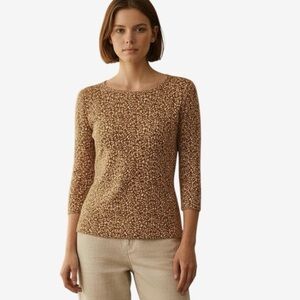 THREE DOTS Leopard Print British Tee 3/4 Sleeve L - Office Siren Indie Sleaze